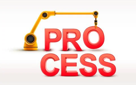 Industrial robotic arm building PROCESS word Illustrazione stock