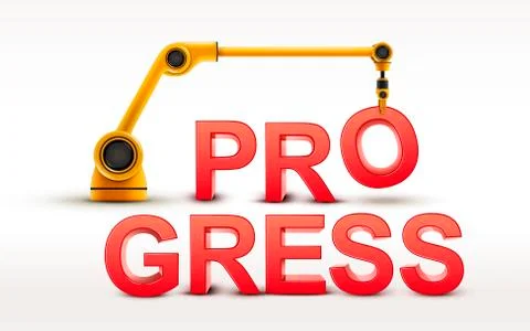 Industrial robotic arm building PROGRESS word Illustrazione stock