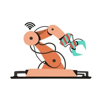 Industrial Robotic Arm with Gripper Flat Vector Illustration Stock Illustration