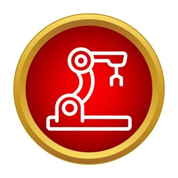 Industrial robotic arm vector icon within a red circle Illustrazione stock