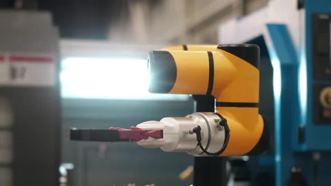 Industrial robotic arm working in automated manufacturing factory. Vídeos de archivo 330217059