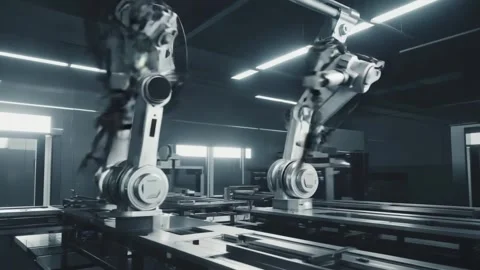 Industrial robotic arms assembly line automation manufacturing process futu.. Stock Footage 321340568