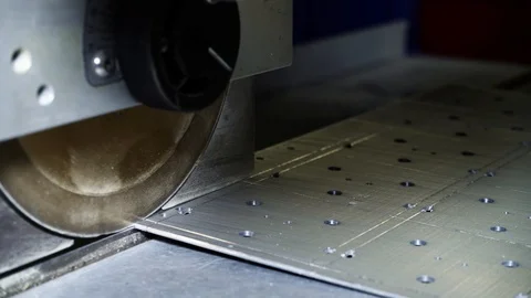 Industrial robotic machine cutting through metal sheet Stock Footage 85579884