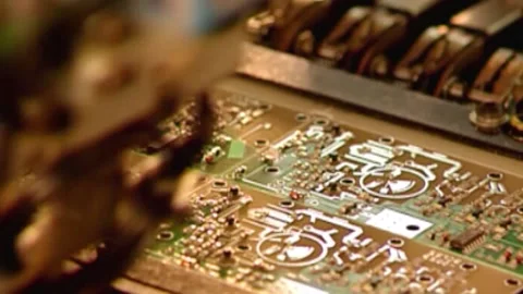 Industrial robotic manufacturing process of a circuit board in a factory Stock Footage 230742073
