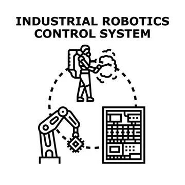 Industrial robotics control system for automated manufacturing processes Stock Illustration