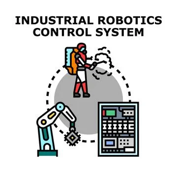 Industrial robotics control system for automated manufacturing processes Stock Illustration