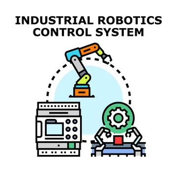 Industrial robotics control system automating production process 스톡 일러스트