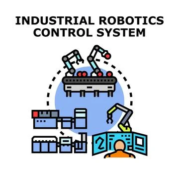 Industrial robotics control system automating factory production process Stock Illustration