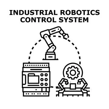 Industrial robotics control system automating production process Stock Illustration