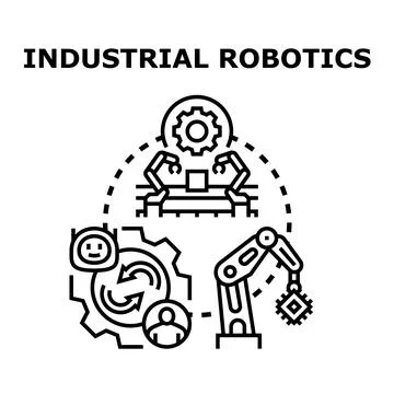 Industrial robotics developing manufacturing automation processes Illustrazione stock