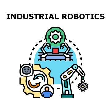 Industrial robotics developing manufacturing automation processes Stock Illustration