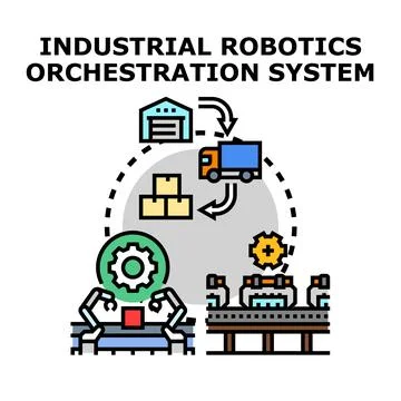Industrial robotics orchestration system automating logistics process イラスト素材