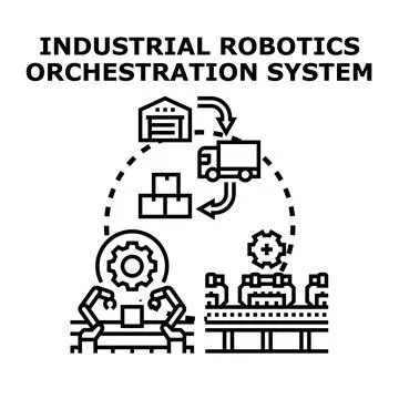 Industrial robotics orchestration system automating logistics process イラスト素材