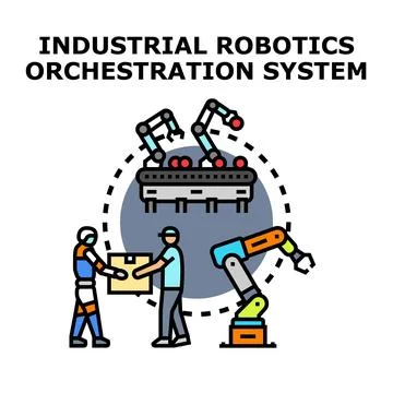Industrial robotics orchestration system concept illustration Stock Illustration