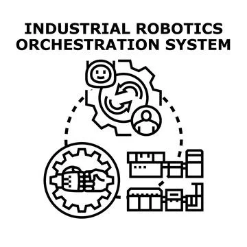 Industrial robotics orchestration system development automation Illustrazione stock