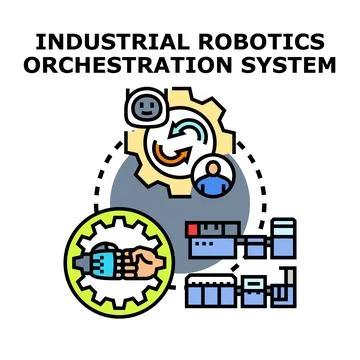 Industrial robotics orchestration system development automation Illustrazione stock