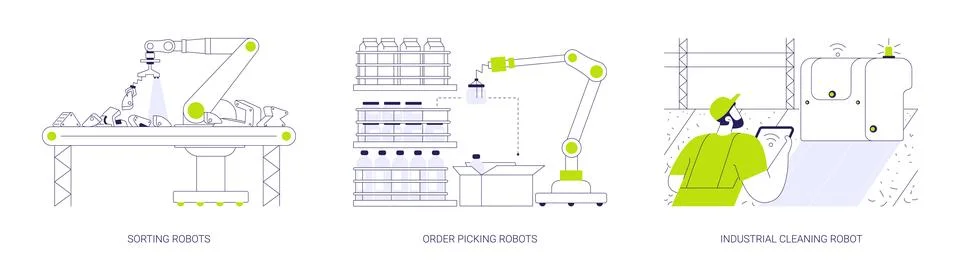 Industrial robots abstract concept vector illustrations. Stock Illustration