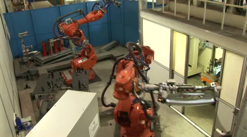 Industrial Robots on an Assembly Line Stock Footage 40908420