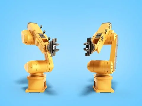 Industrial robots on blue background 3D rendering Stock Illustration