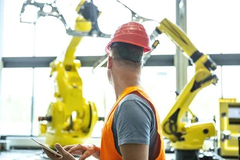 Industrial Robots Engineering Engineer of the industrial robots.  Foto stock