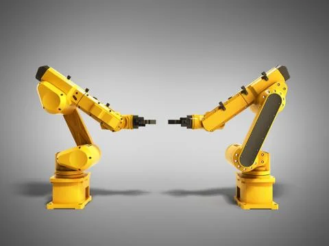 Industrial robots on grey background 3D rendering Stock Illustration