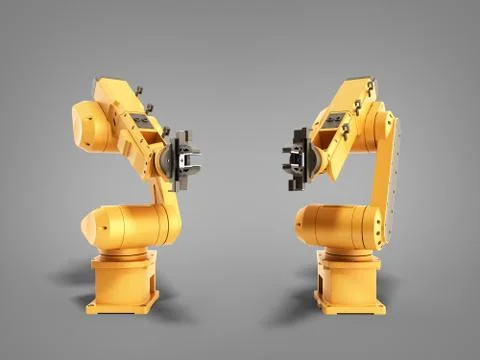 Industrial robots on grey background 3D rendering Illustrazione stock
