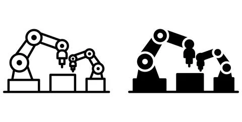 Industrial Robots Handling Objects in Minimalist Style Illustration Stock Illustration