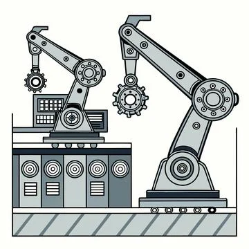 Industrial Robots with Mechanical Gears Vector: A Futuristic Design for Eng.. Stock Illustration