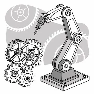 Industrial Robots with Mechanical Gears Vector: A Futuristic Design for Eng.. Stock Illustration