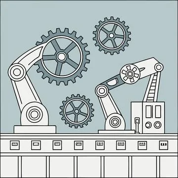 Industrial Robots with Mechanical Gears Vector: A Futuristic Design for Eng.. Stock-Illustration
