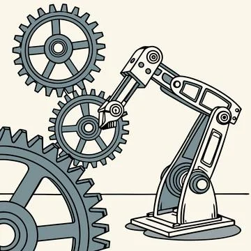Industrial Robots with Mechanical Gears Vector: A Futuristic Design for Eng.. Stock Illustration