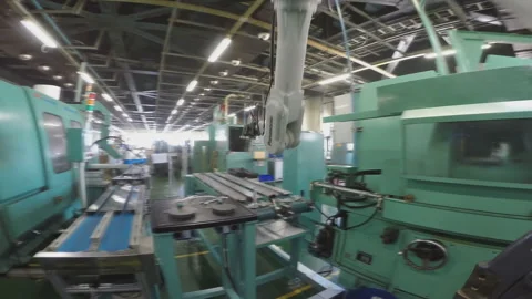 Industrial robots work in a high-tech production workshop Stock Footage 146552941