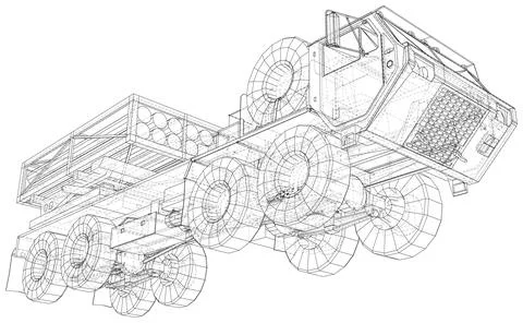 Industrial Rocket launcher. Wire-frame. Digital technology x-ray visualization Illustrazione stock