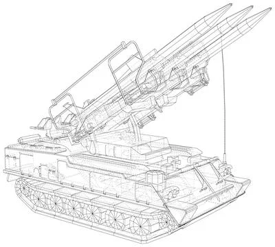 Industrial Rocket launcher. Wire-frame. Digital technology x-ray visualization Stock Illustration