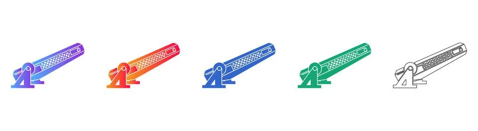 Industrial Roller Conveyor Icon Set Stock Illustration