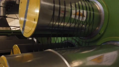 Industrial Rolling Machine. Wheel stretching filament a Stock Footage 148411278