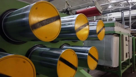 Industrial Rolling Machine. Wheel stretching filament a Stock Footage 148411292