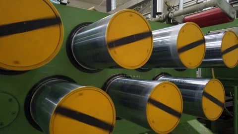 Industrial Rolling Machine. Wheel stretching filament a Stock Footage 148411310