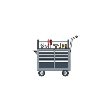 Industrial rolling tool chest with hardware equipment and drawers Stock Illustration