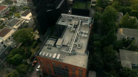Industrial Rooftop With Complex HVAC Systems and Ventilation Pipes Stock Footage 314262294