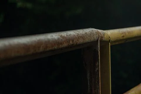 Industrial rust texture on iron railing steel structure near midnight Stock Photos
