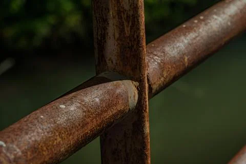 Industrial rust texture on iron railing steel structure near midnight Stock Photos
