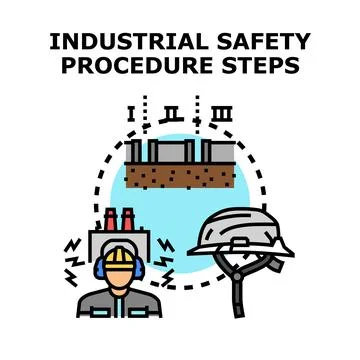 Industrial safety procedure steps for workplace protection Illustrazione stock