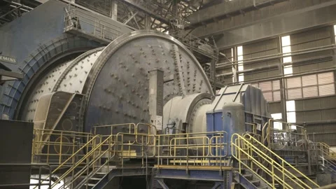 Industrial SAG Mill Operating Inside Copper Processing Facility in Chile Stock Footage 339378233