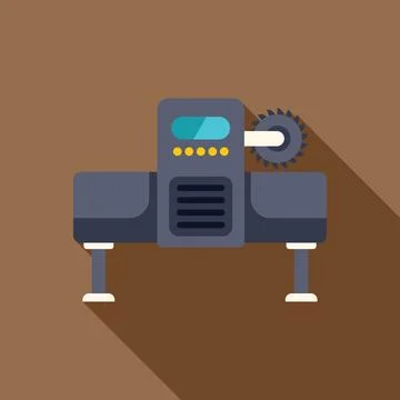 Industrial sawmill machine processing wood with conveyor belt and circular saw Stock Illustration