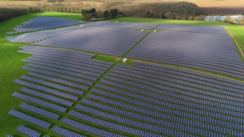 Industrial-scale solar panel array boosting regional energy infrastructure Video stock 340897681