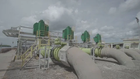 Industrial scale water pump facility in factories Stock Footage