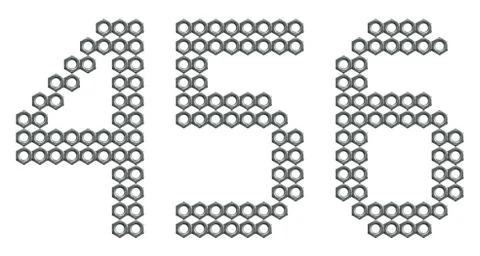 Industrial screw nuts digits 4, 5 and 6 Stock Illustration