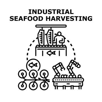 Industrial seafood aquaculture and processing automation concept Stock Illustration
