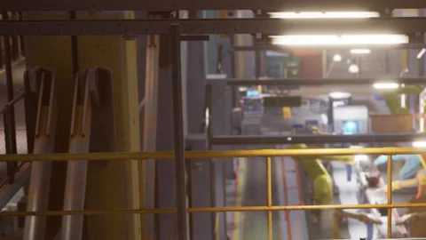 Industrial setting with machinery and structures in a large facility Stock Footage 345007397